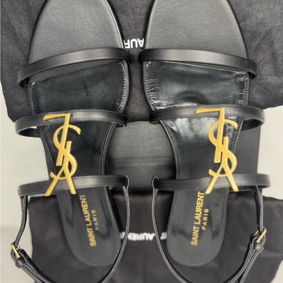 CASSANDRA LEATHER WITH GOLD EMBLEM HARDWARE IN BLACK SANDALS. - Picture 2 of 11